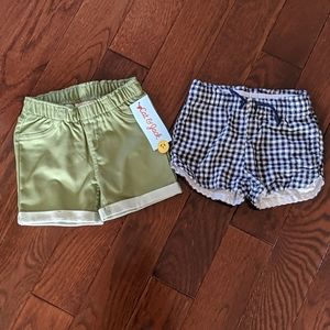 Cat & Jack set of 2 Toddler Shorts. Sz 2T NWT Olive Green & EUC Navy&white Check